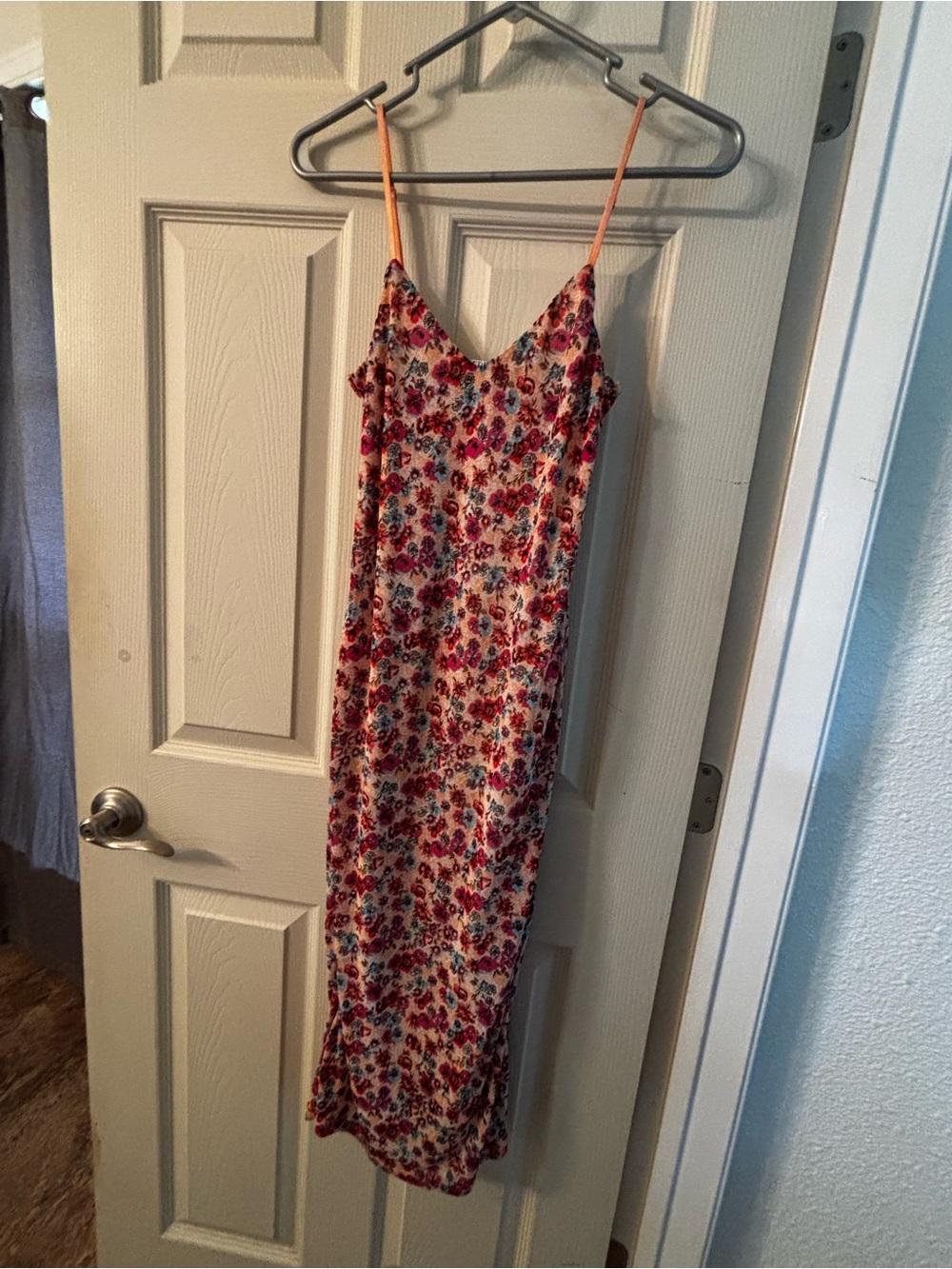 Floral Midi Slip Dress with Orange Straps